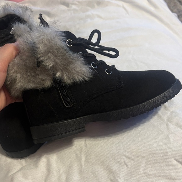 FabKids Black Cat Ears Boots with Gray Fur - Picture 2 of 6
